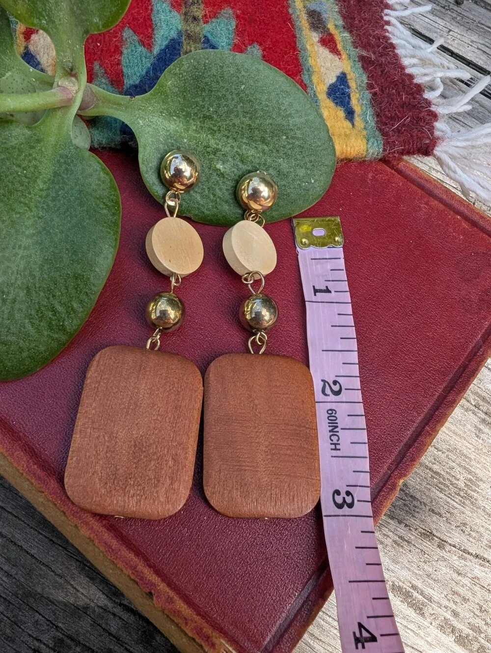 Wood and Gold Drop Earrings - Brown and Gold Chunky Earrings